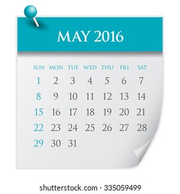Simple calendar for May 2016