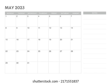einfacher Kalender Mai 2023 mit Anmerkungen