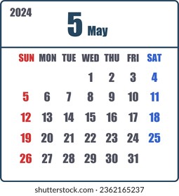 Calendario simple para mayo de 2024