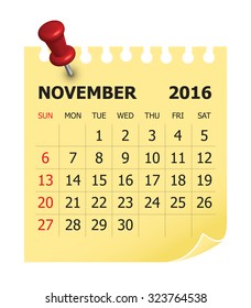 Simple calendar for November 2016