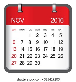 Simple calendar for November 2016