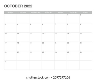 simple calendar october 2022 , start monday