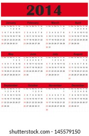 Simple calendar on 2014 year in red color