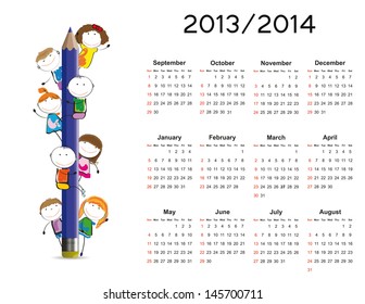 Simple calendar on new school year 2013 and 2014 with happy kids