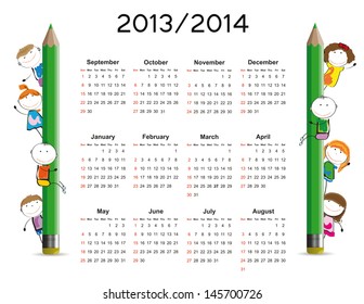 Simple calendar on new school year 2013 and 2014 with happy kids