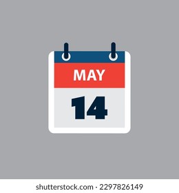 Simple Calendar Page for Day of 14th May - Banner, Graphic Design Isolated on Grey Background - Design Element for Web, Flyers, Posters, Useful for Designs Made for Any Scheduled Events, Meetings