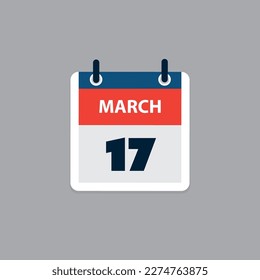 Simple Calendar Page for Day of 17th March - Banner, Graphic Design Isolated on Grey Background - Design Element for Web, Flyers, Posters, Useful for Designs Made for Any Scheduled Events, Meetings