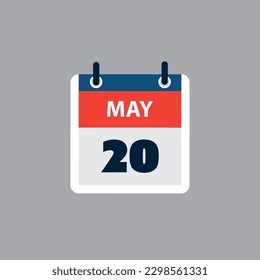 Einfache Kalenderseite für den 20. Mai - Banner, Grafikdesign einzeln auf grauem Hintergrund - Design-Element für Web, Flyer, Poster, nützlich für Designs für geplante Veranstaltungen, Meetings