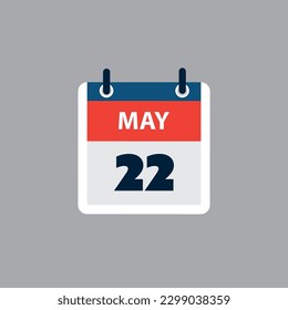 Simple Calendar Page for Day of 22nd May - Banner, Graphic Design Isolated on Grey Background - Design Element for Web, Flyers, Posters, Useful for Designs Made for Any Scheduled Events, Meetings