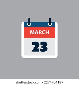 Simple Calendar Page for Day of 23 March - Banner, Graphic Design Isolated on Greray Background - Design Element for Web, Flyers, Posters, Útil para diseños realizados para cualquier evento programado, reuniones
