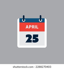 Simple Calendar Page for Day of 25th April - Banner, Graphic Design Isolated on Grey Background - Design Element for Web, Flyers, Posters, Useful for Designs Made for Any Scheduled Events, Meetings