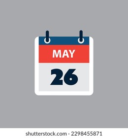 Simple Calendar Page for Day of 26th May - Banner, Graphic Design Isolated on Grey Background - Design Element for Web, Flyers, Posters, Useful for Designs Made for Any Scheduled Events, Meetings