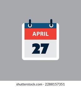 Simple Calendar Page for Day of 27th April - Banner, Graphic Design Isolated on Grey Background - Design Element for Web, Flyers, Posters, Useful for Designs Made for Any Scheduled Events, Meetings