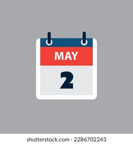 Simple Calendar Page for Day of 2nd May - Banner, Graphic Design Isolated on Grey Background - Design Element for Web, Flyers, Posters, Useful for Designs Made for Any Scheduled Events, Meetings