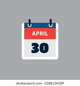 Simple Calendar Page for Day of 30th April - Banner, Graphic Design Isolated on Grey Background - Design Element for Web, Flyers, Posters, Useful for Designs Made for Any Scheduled Events, Meetings