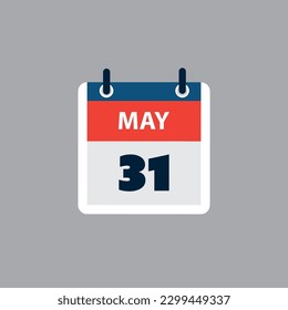 Einfache Kalenderseite für den 31. Mai - Banner, grafisches Design einzeln auf grauem Hintergrund - Design-Element für Web, Flyer, Poster, nützlich für Designs für geplante Veranstaltungen, Meetings