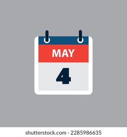 Página de calendario simple para el día 4 de mayo - Banner, Diseño gráfico aislado en fondo gris - Elemento de diseño para web, volantes, afiches, útil para diseños hechos para cualquier evento programado, reuniones