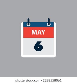 Simple Calendar Page for Day of 6th May - Banner, Graphic Design Isolated on Grey Background - Design Element for Web, Flyers, Posters, Useful for Designs Made for Any Scheduled Events, Meetings