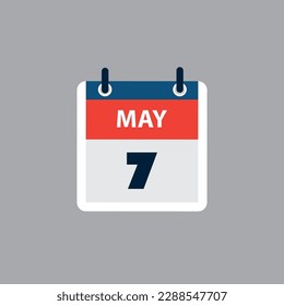 Simple Calendar Page for Day of 7th May - Banner, Graphic Design Isolated on Grey Background - Design Element for Web, Flyers, Posters, Useful for Designs Made for Any Scheduled Events, Meetings