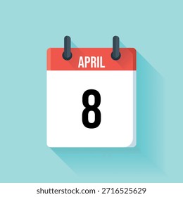 Página de calendário simples exibindo o oitavo dia de abril com cores vermelhas e brancas