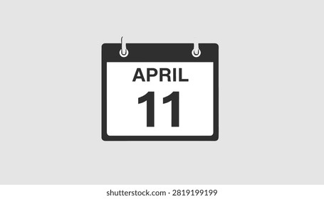 Simple calendar page template showing the date eleventh of April in black and white icon style on grey background.