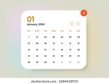 Simple calendar popup template for interface design