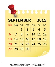 Simple calendar for September 2015