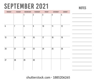 Simple calendar September 2021, printable
