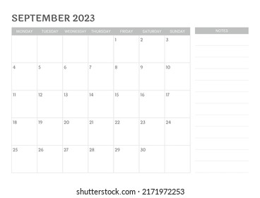 simple calendar September 2023 with notes