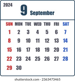 Simple calendar for September 2024