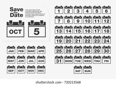 Simple calendar set. Numbers and days of the week, months.