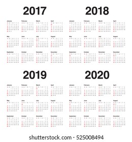 Simple Calendar template for 2017, 2018, 2019 and 2020