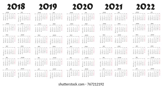 Simple Calendar template for 2018, 2019, 2020, 2021 and 2022