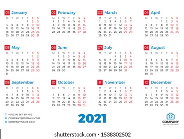 Simple calendar template for 202 year. Week starts on Monday. Vector illustration