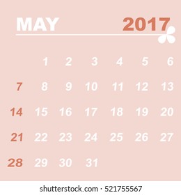 Simple calendar template of may 2017, stock vector