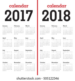 Simple Calendar template for year 2017 and year 2018
