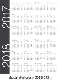Simple Calendar template for year 2017 and year 2018