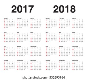 Simple Calendar template for year 2017 and year 2018