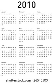 Simple Calendar Year 2010 Vector Format Stock Vector (Royalty Free ...