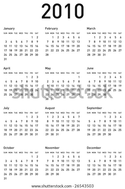 Simple Calendar Year 2010 Vector Format Stock Vector (Royalty Free ...