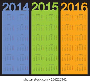 Simple Calendar year 2014, 2015, 2016, vector