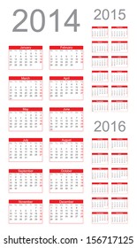 Simple Calendar year 2014, 2015, 2016, vector