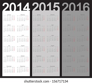 Simple Calendar year 2014, 2015, 2016, vector