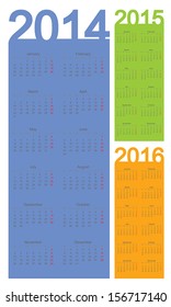 Simple Calendar year 2014, 2015, 2016, vector