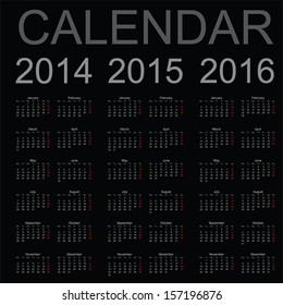 Simple Calendar year 2014, 2015, 2016, vector