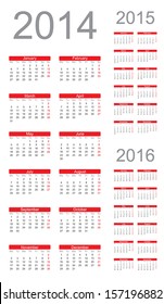 Simple Calendar year 2014, 2015, 2016, vector