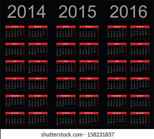 Simple Calendar year 2014, 2015, 2016, vector