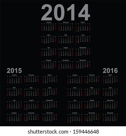 Simple Calendar year 2014, 2015, 2016, vector