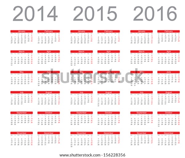 Simple Calendar Year 2014 2015 2016 Stock Vector (Royalty Free ...