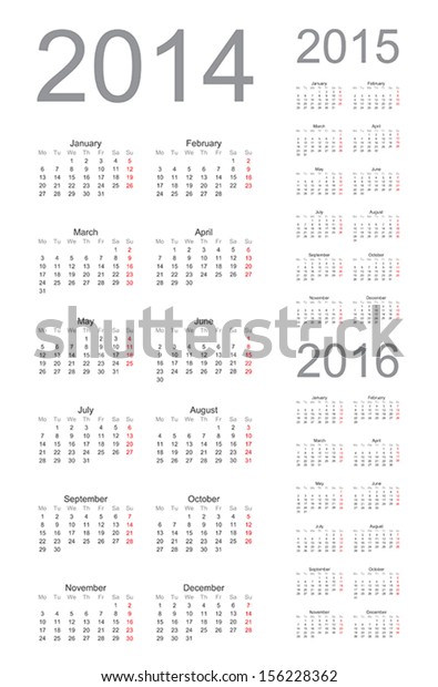 Simple Calendar Year 14 15 16 Stock Vector Royalty Free